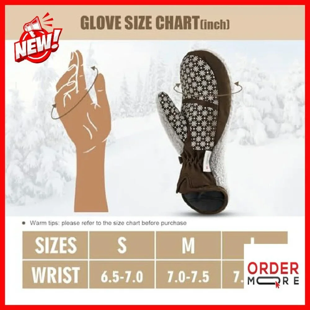 Women's Sherpa Fleece Mittens with Anti-Slip Grip for Winter